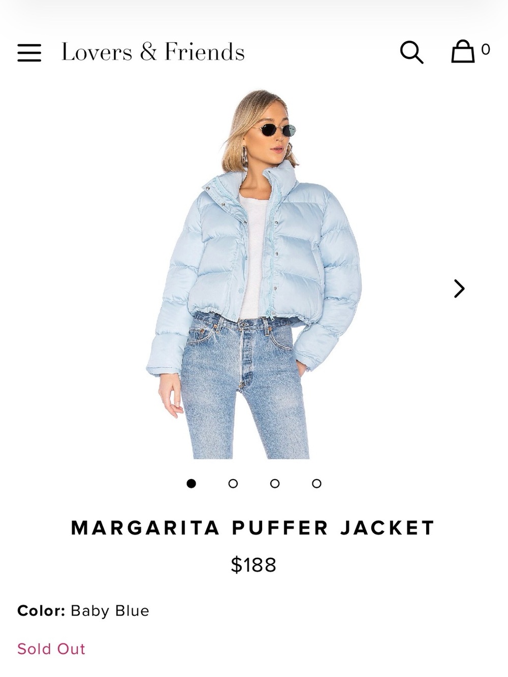 Lovers + Friends Margarita Puffer Jacket — Baby Blue